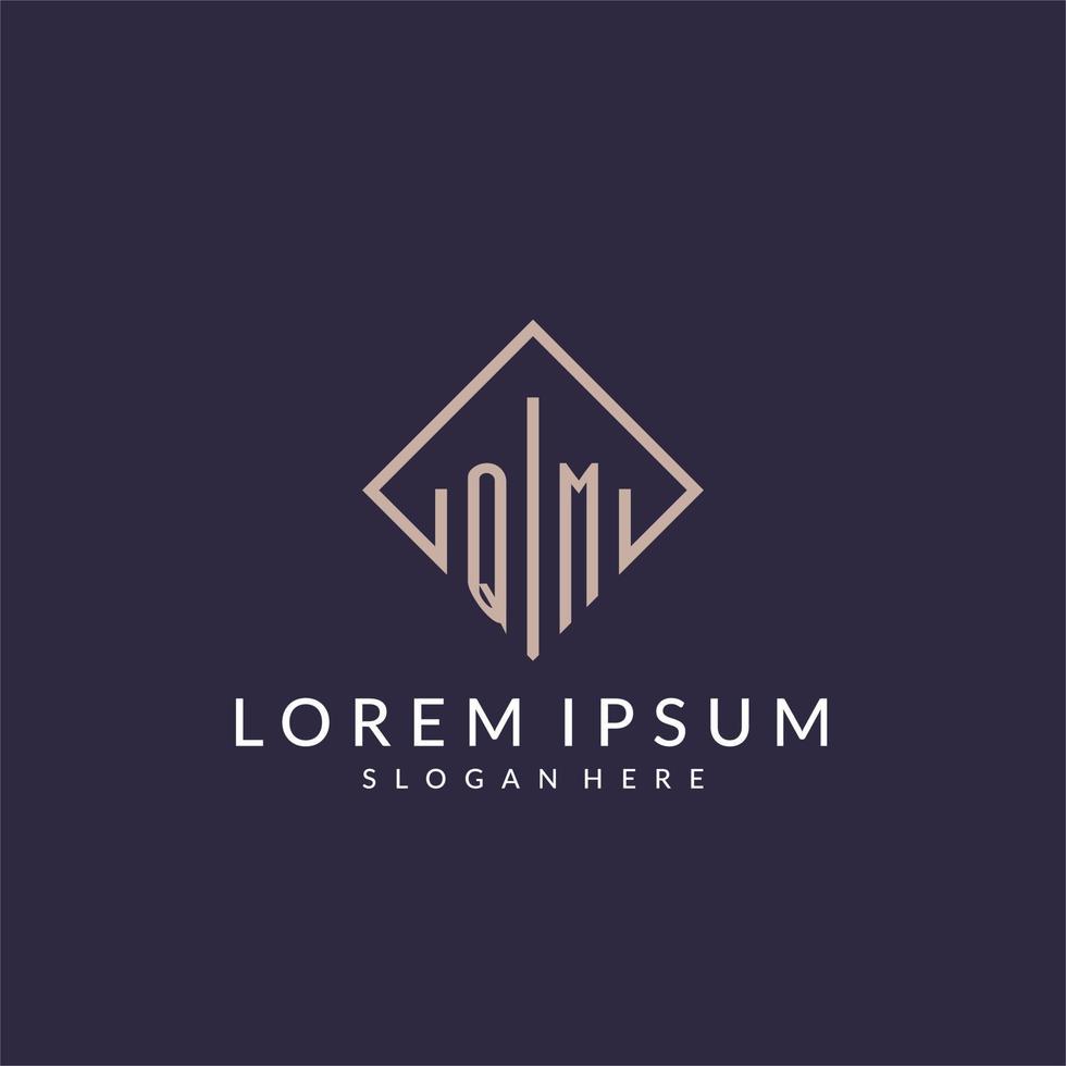 QM initial monogram logo with rectangle style design vector