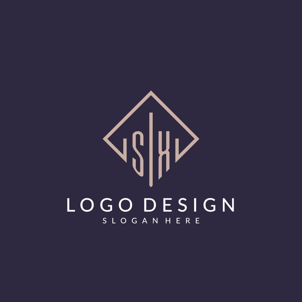 SX initial monogram logo with rectangle style design vector