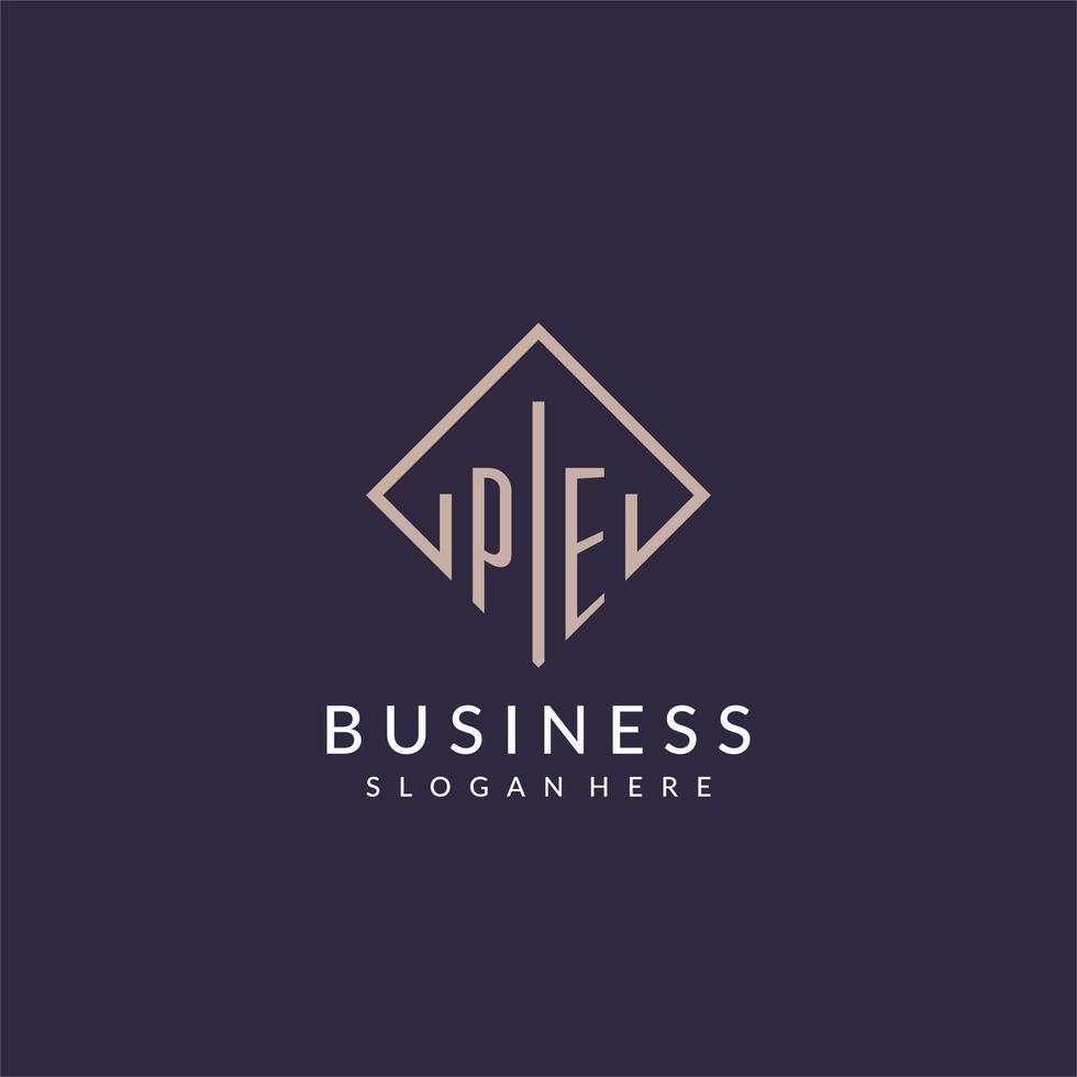 PE initial monogram logo with rectangle style design vector