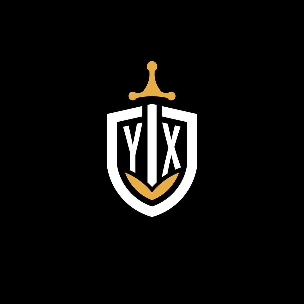 Creative letter YX logo gaming esport with shield and sword design ideas vector