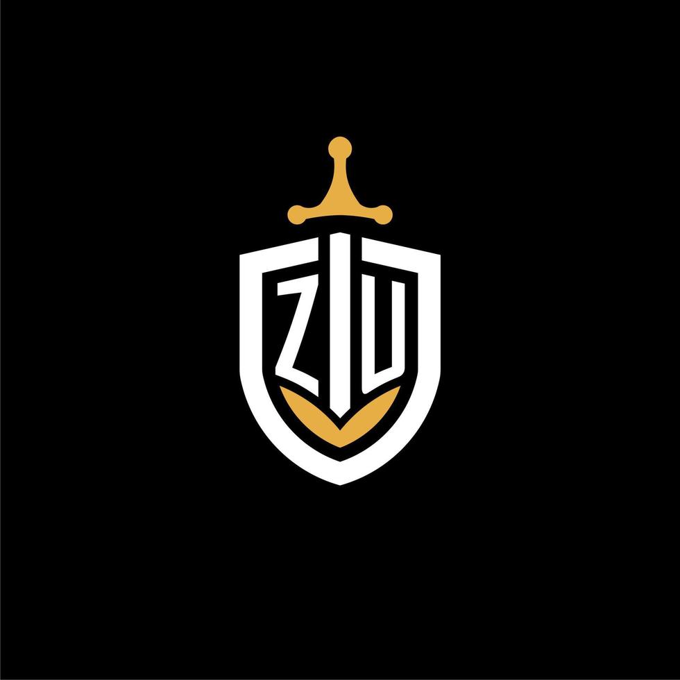 Creative letter ZU logo gaming esport with shield and sword design ideas vector