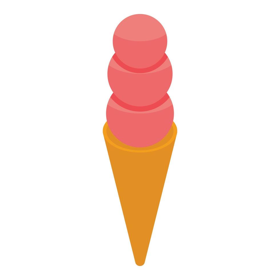 Fruit ice cream cone icon, isometric style vector