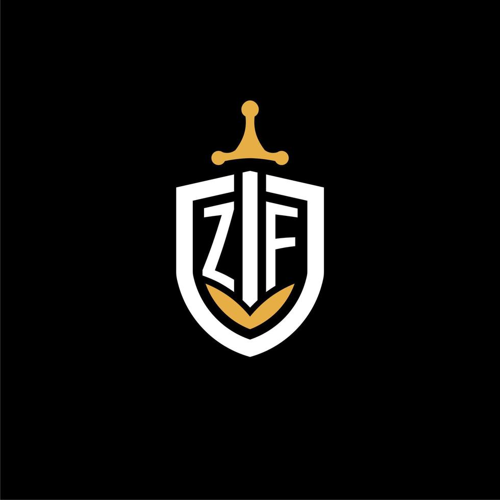 creative letter zf logo gaming esport con ideas de diseño de escudo y espada vector