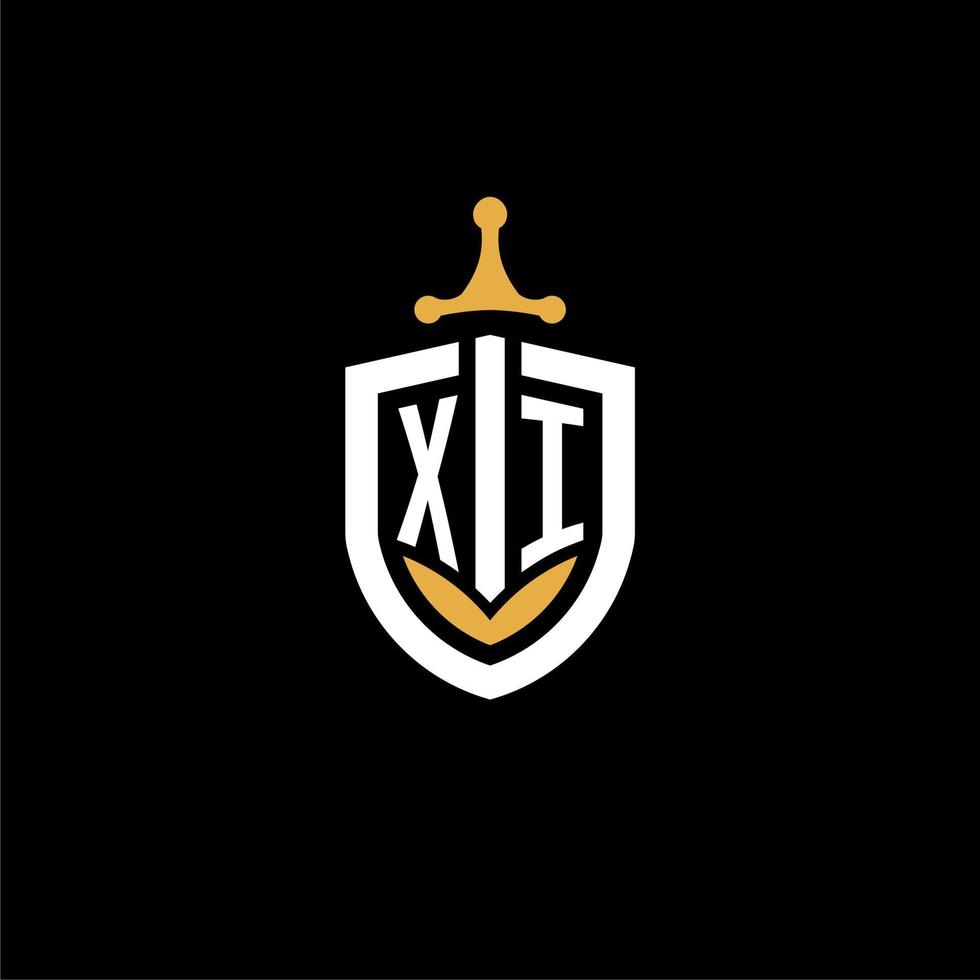 Creative letter XI logo gaming esport with shield and sword design ideas vector