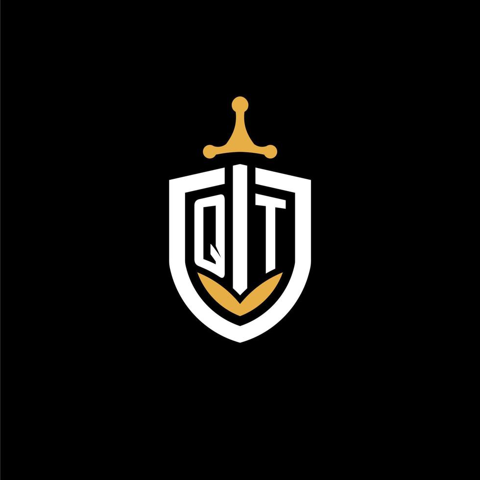 Creative letter QT logo gaming esport with shield and sword design ideas vector