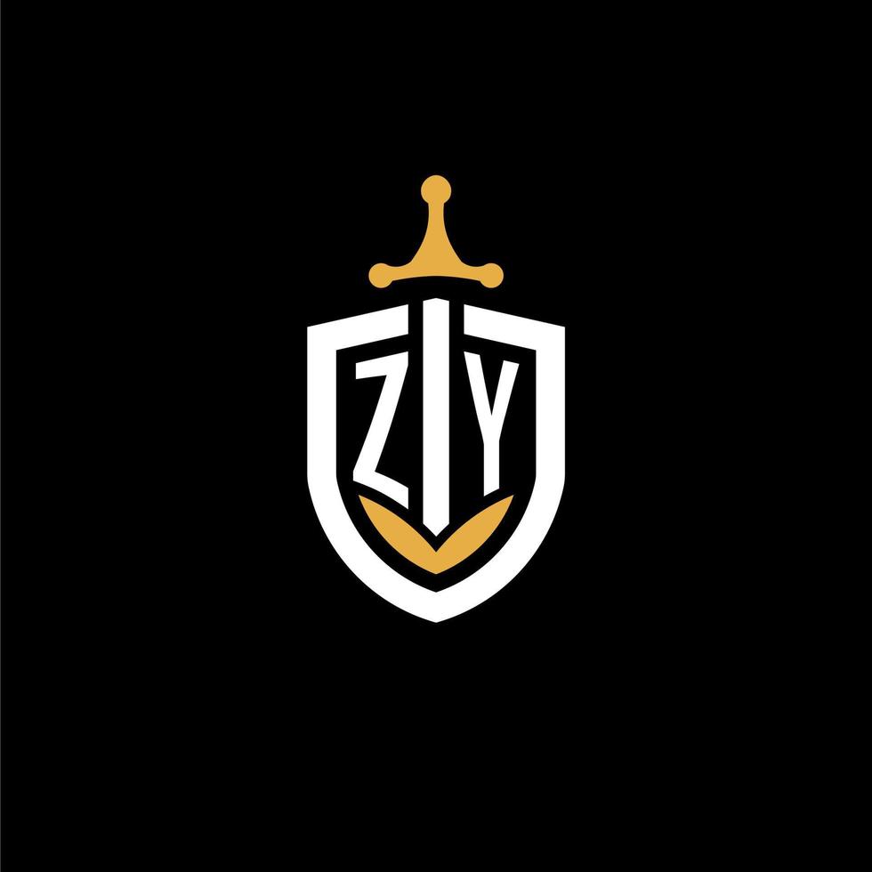 Creative letter zy logo gaming esport con ideas de diseño de escudo y espada vector