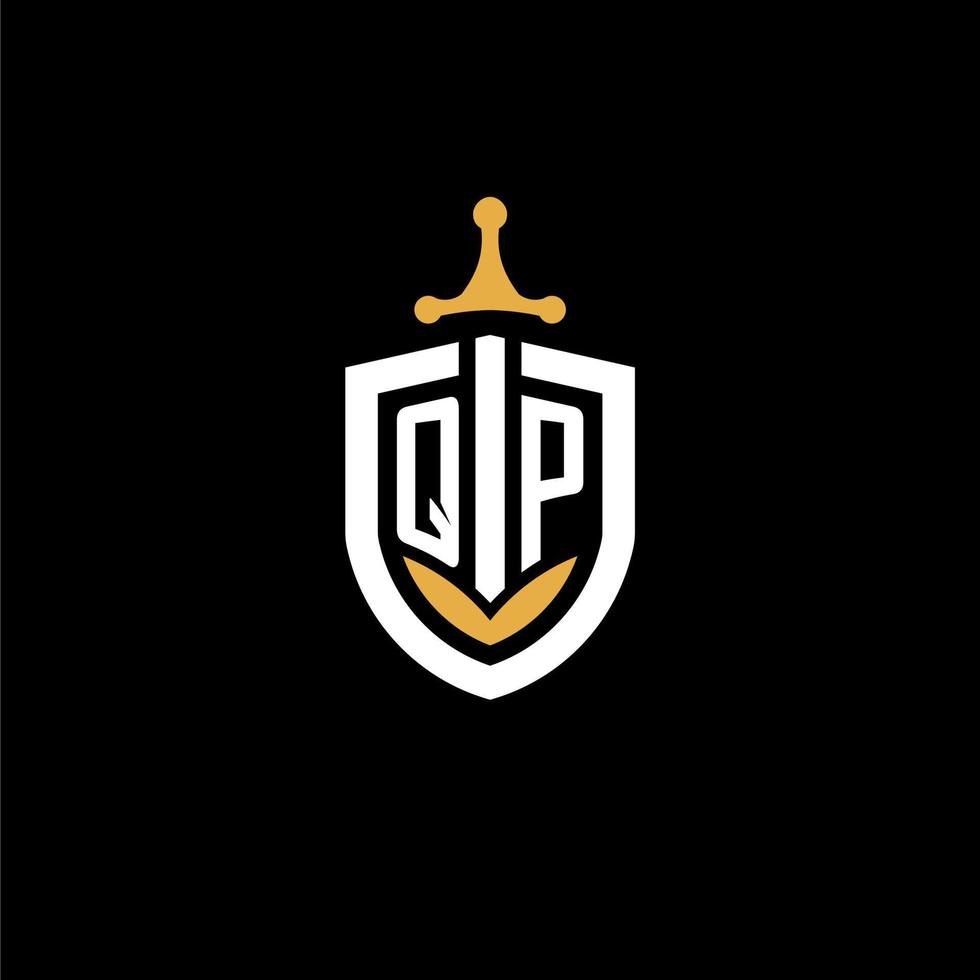 Creative letter QP logo gaming esport with shield and sword design ideas vector