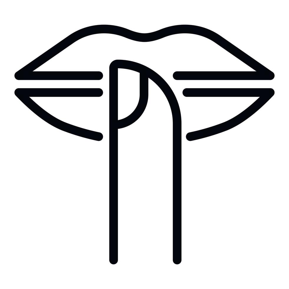 Lips and finger icon, outline style vector