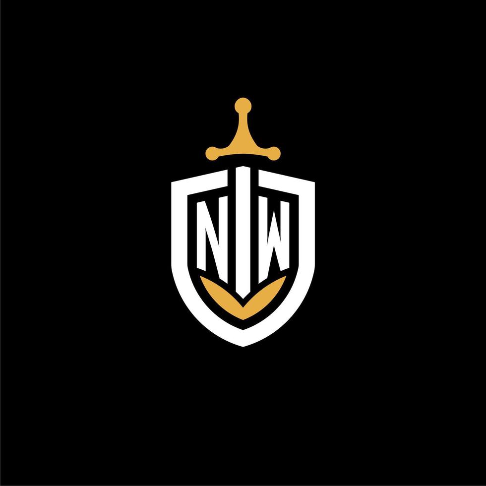 Creative letter NW logo gaming esport with shield and sword design ideas vector