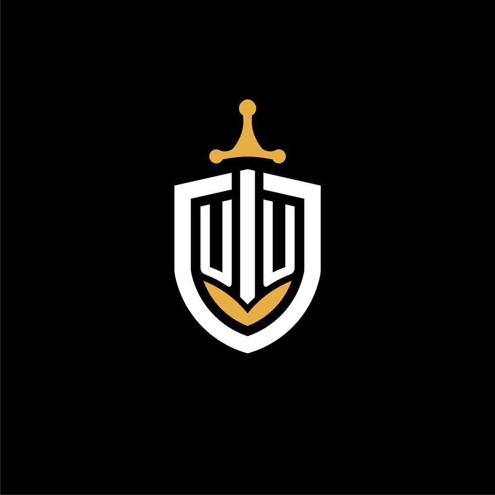 Creative letter UU logo gaming esport with shield and sword design ideas vector