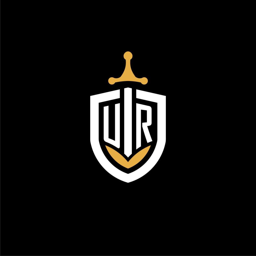 creative letter ur logo gaming esport con ideas de diseño de escudo y espada vector