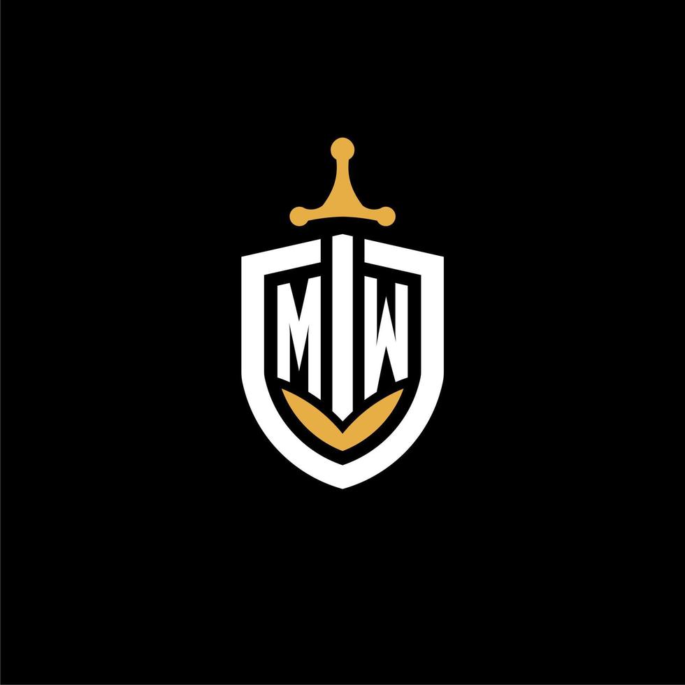 Creative letter MW logo gaming esport with shield and sword design ideas vector