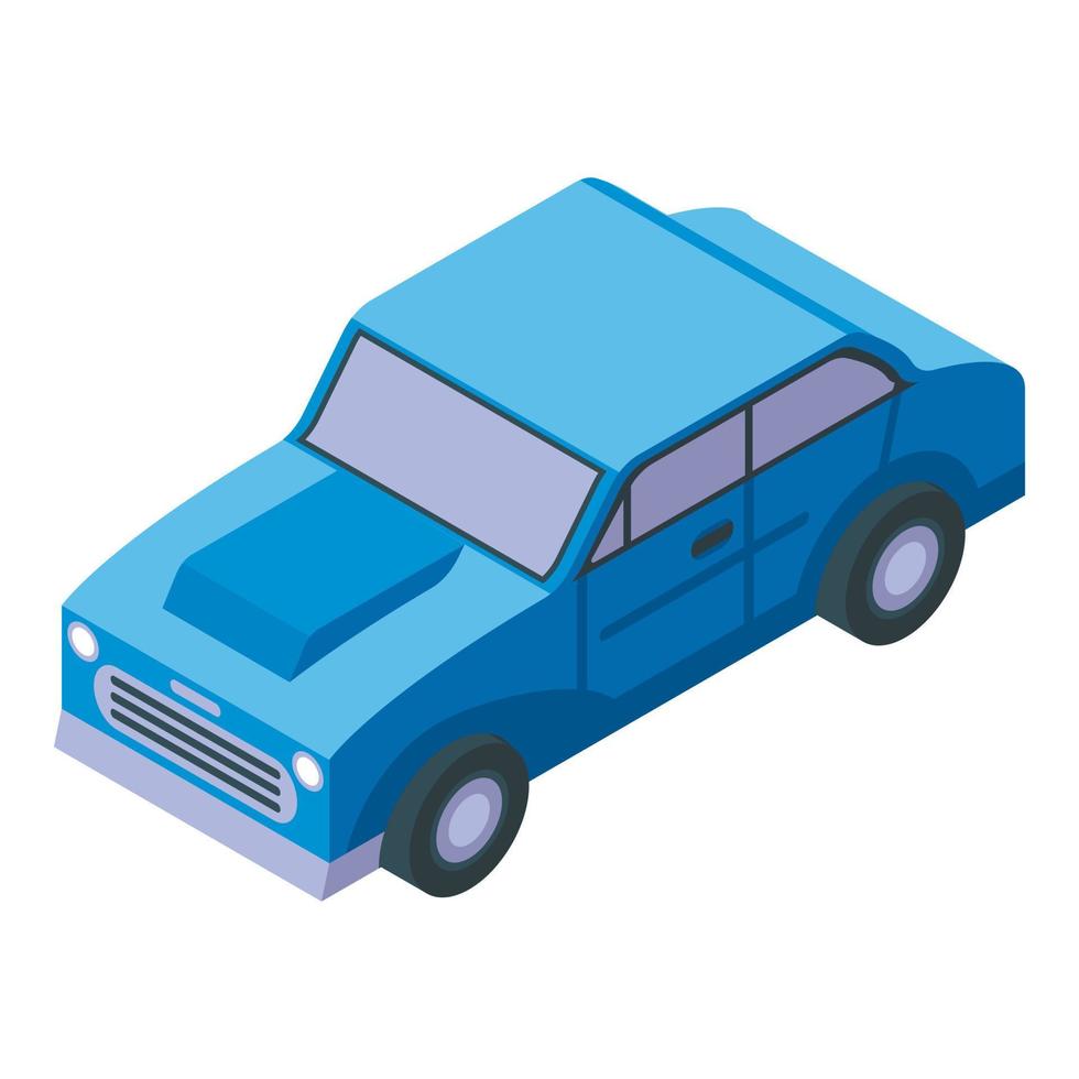 Blue old retro car icon, isometric style vector