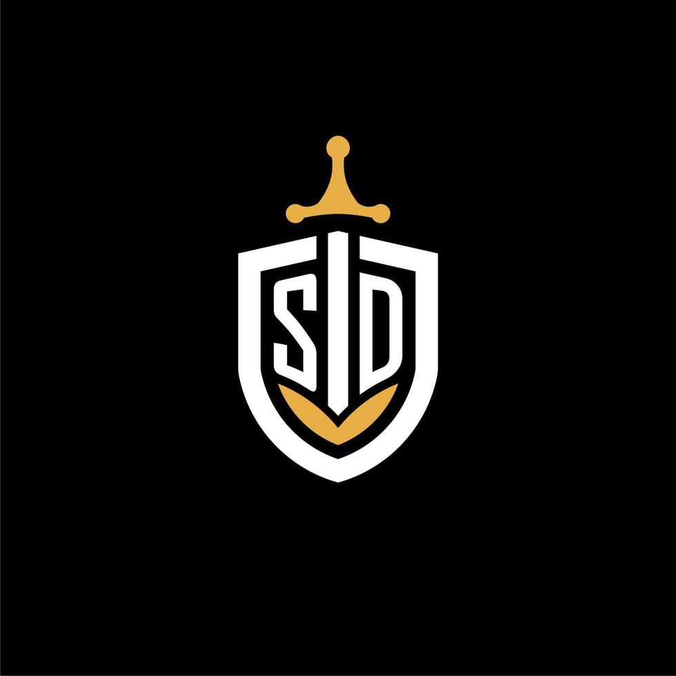 creative letter sd logo gaming esport con ideas de diseño de escudo y espada vector