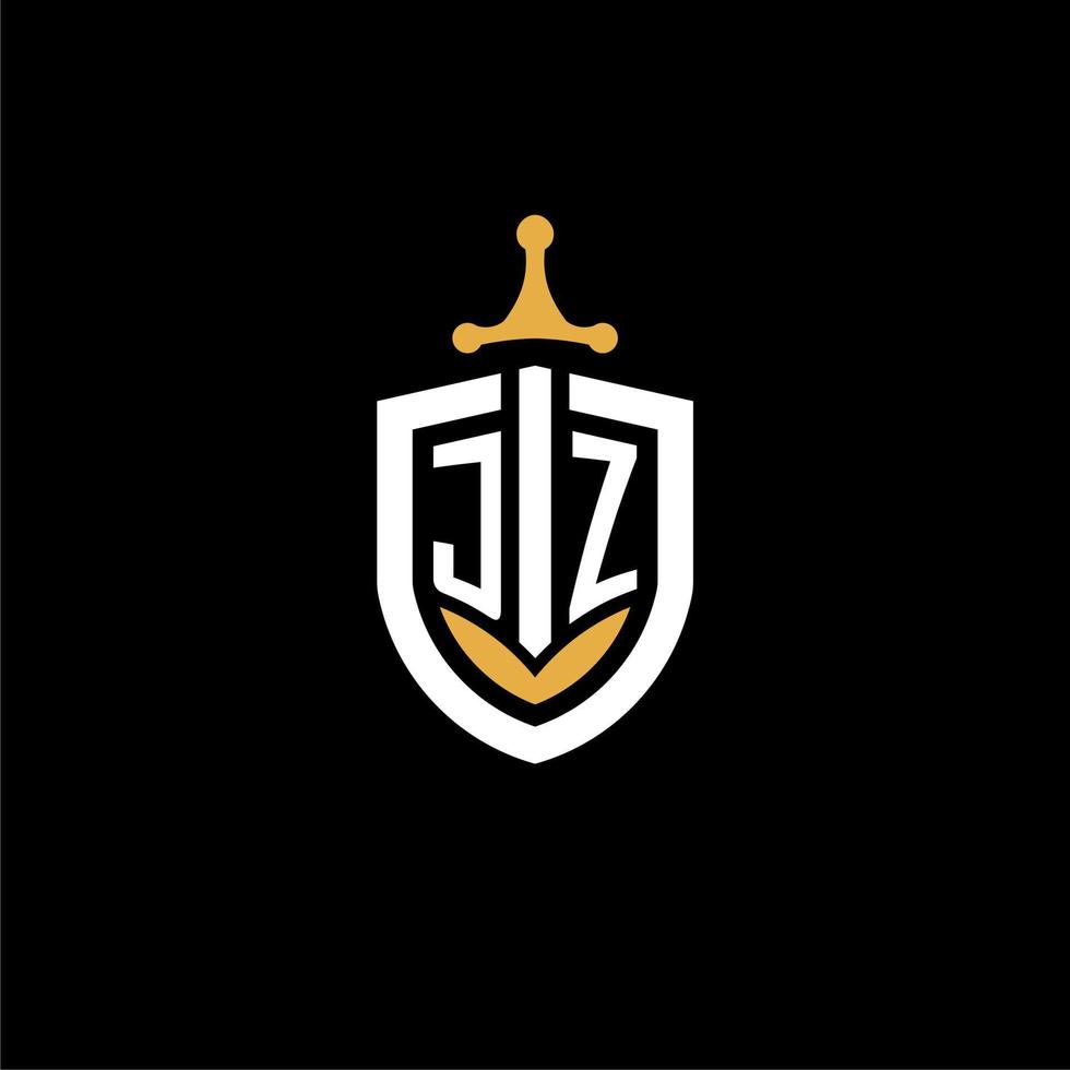 Creative letter JZ logo gaming esport with shield and sword design ideas vector