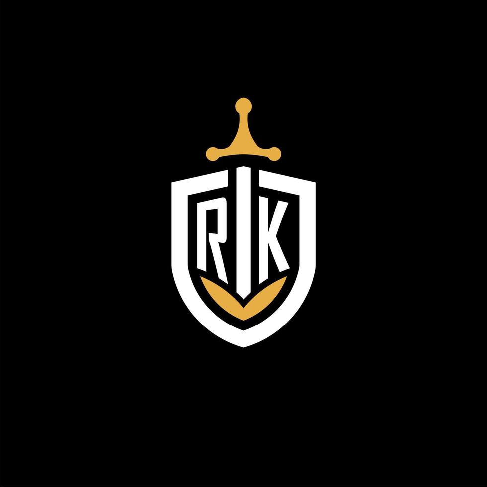 Creative letter RK logo gaming esport with shield and sword design ideas vector