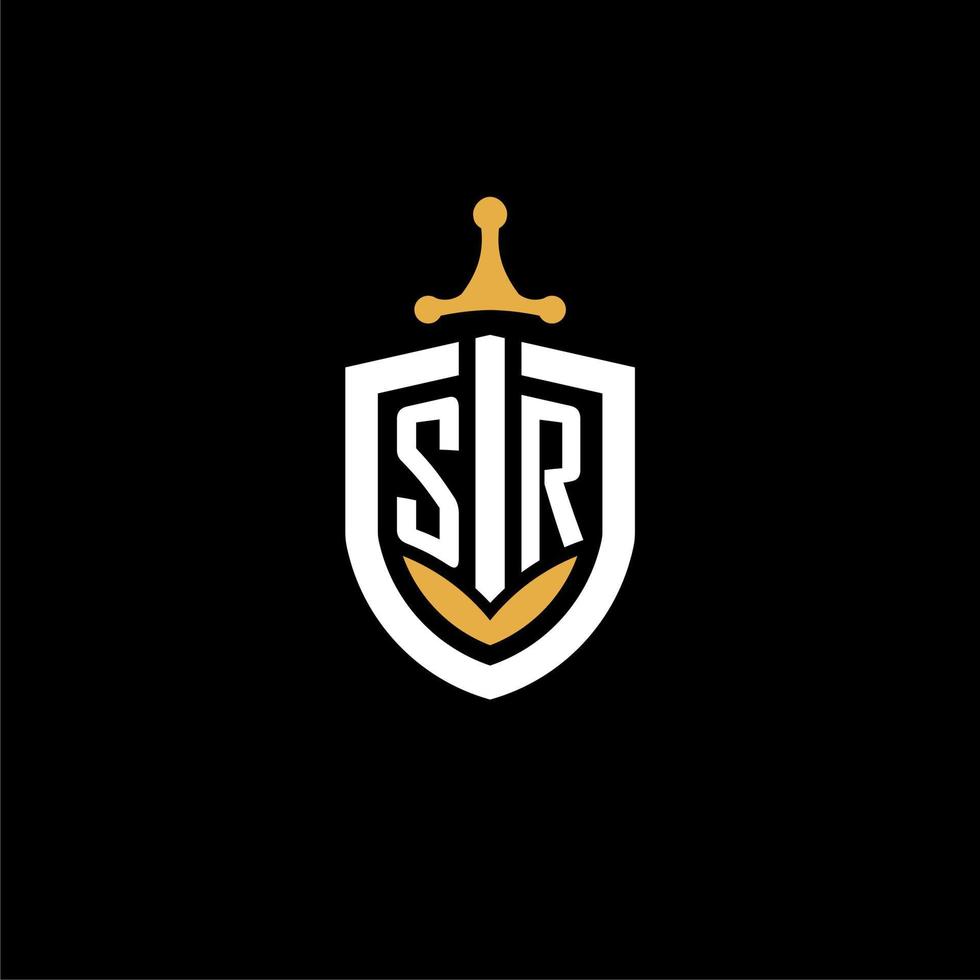 Creative letter SR logo gaming esport with shield and sword design ideas vector