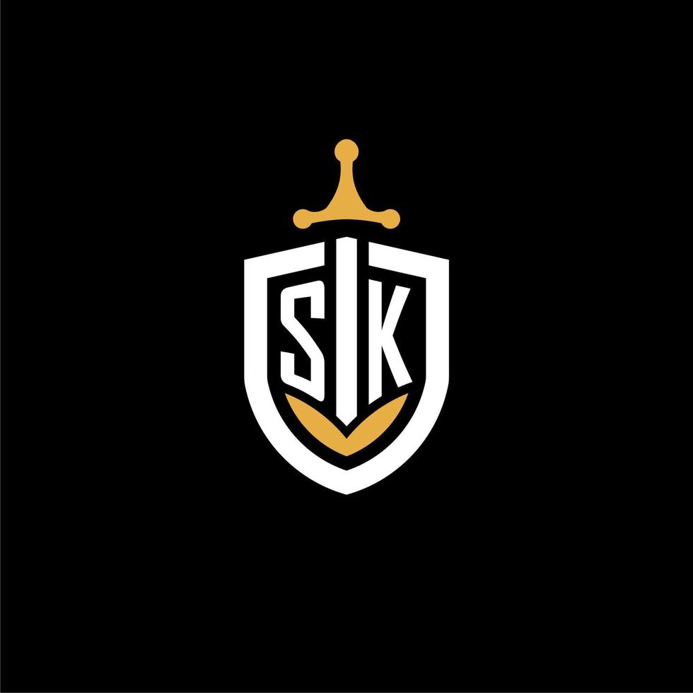 Creative letter SK logo gaming esport with shield and sword design ideas vector