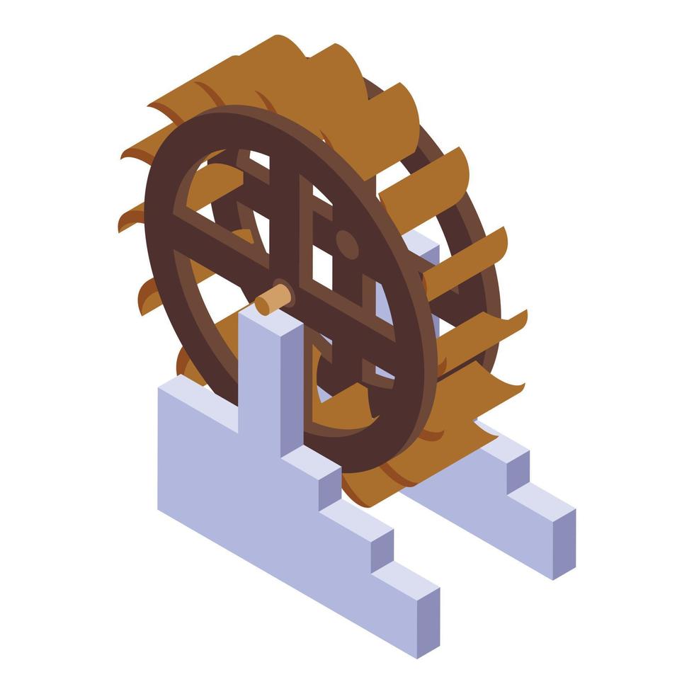 Water mill wheel icon, isometric style vector