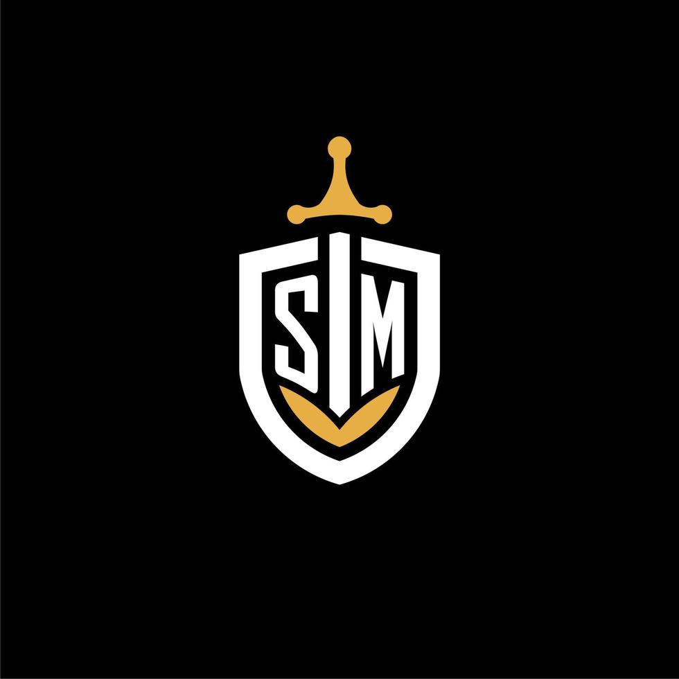 creative letter sm logo gaming esport con ideas de diseño de escudo y espada vector