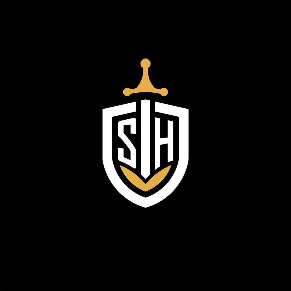 Creative letter SH logo gaming esport with shield and sword design ideas vector