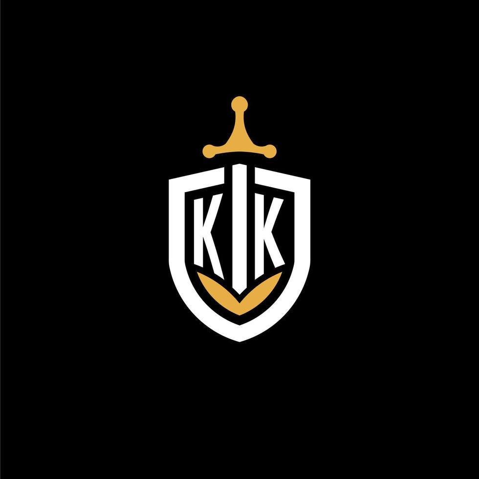 Creative letter KK logo gaming esport with shield and sword design ideas vector