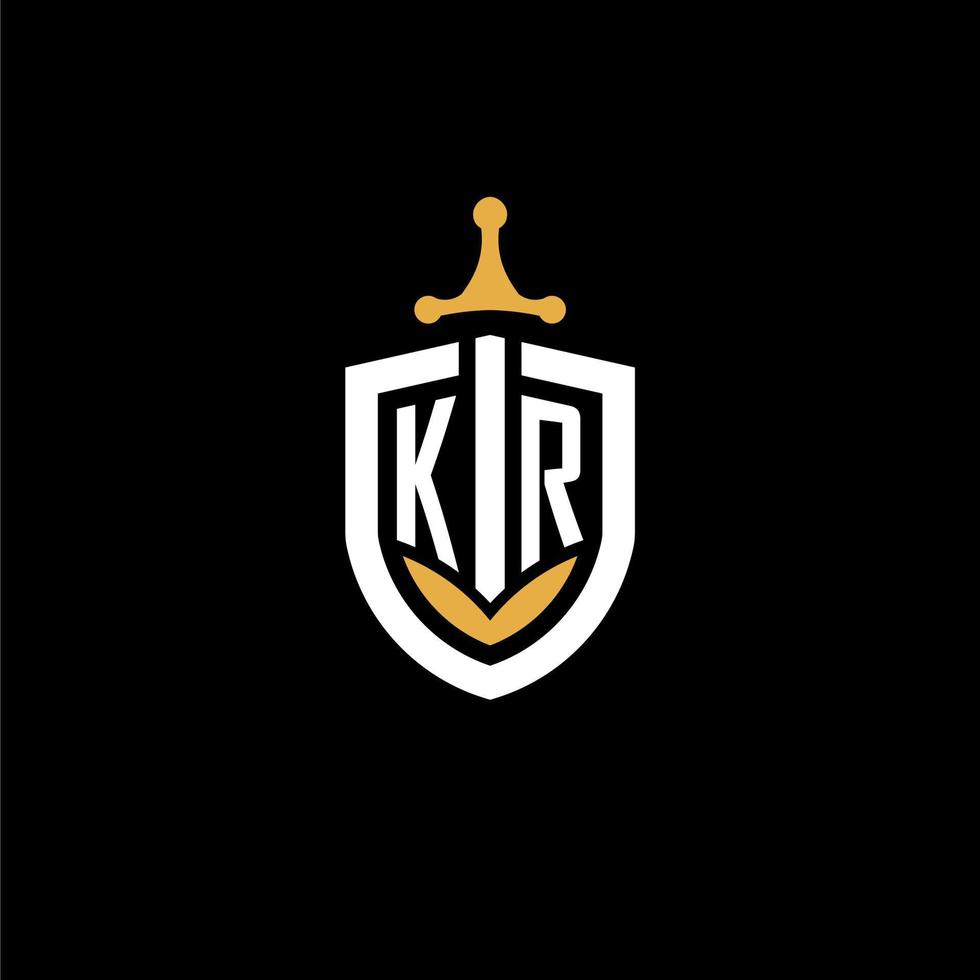 Creative letter KR logo gaming esport with shield and sword design ideas vector