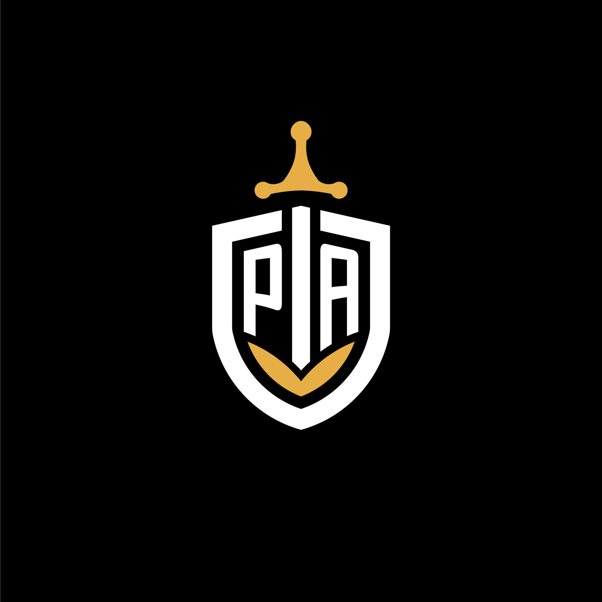 Creative letter PA logo gaming esport with shield and sword design