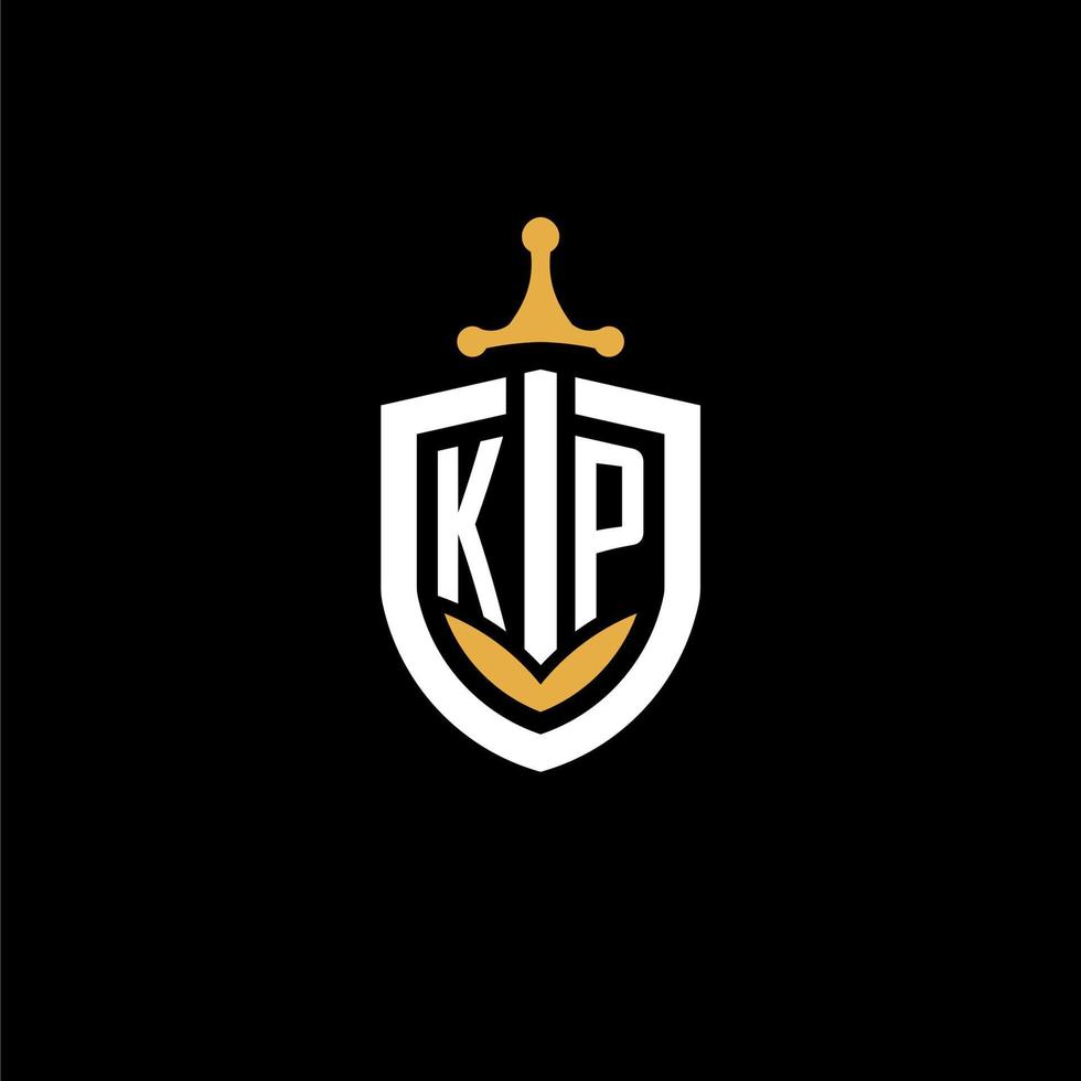 Creative letter KP logo gaming esport with shield and sword design ideas vector