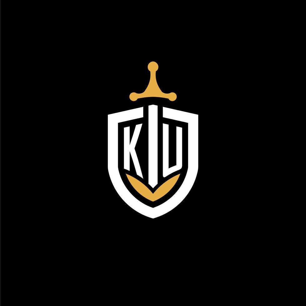 Creative letter KU logo gaming esport with shield and sword design ideas vector