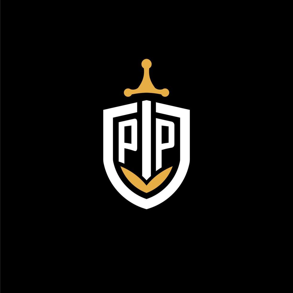 creative letter pp logo gaming esport con ideas de diseño de escudo y espada vector