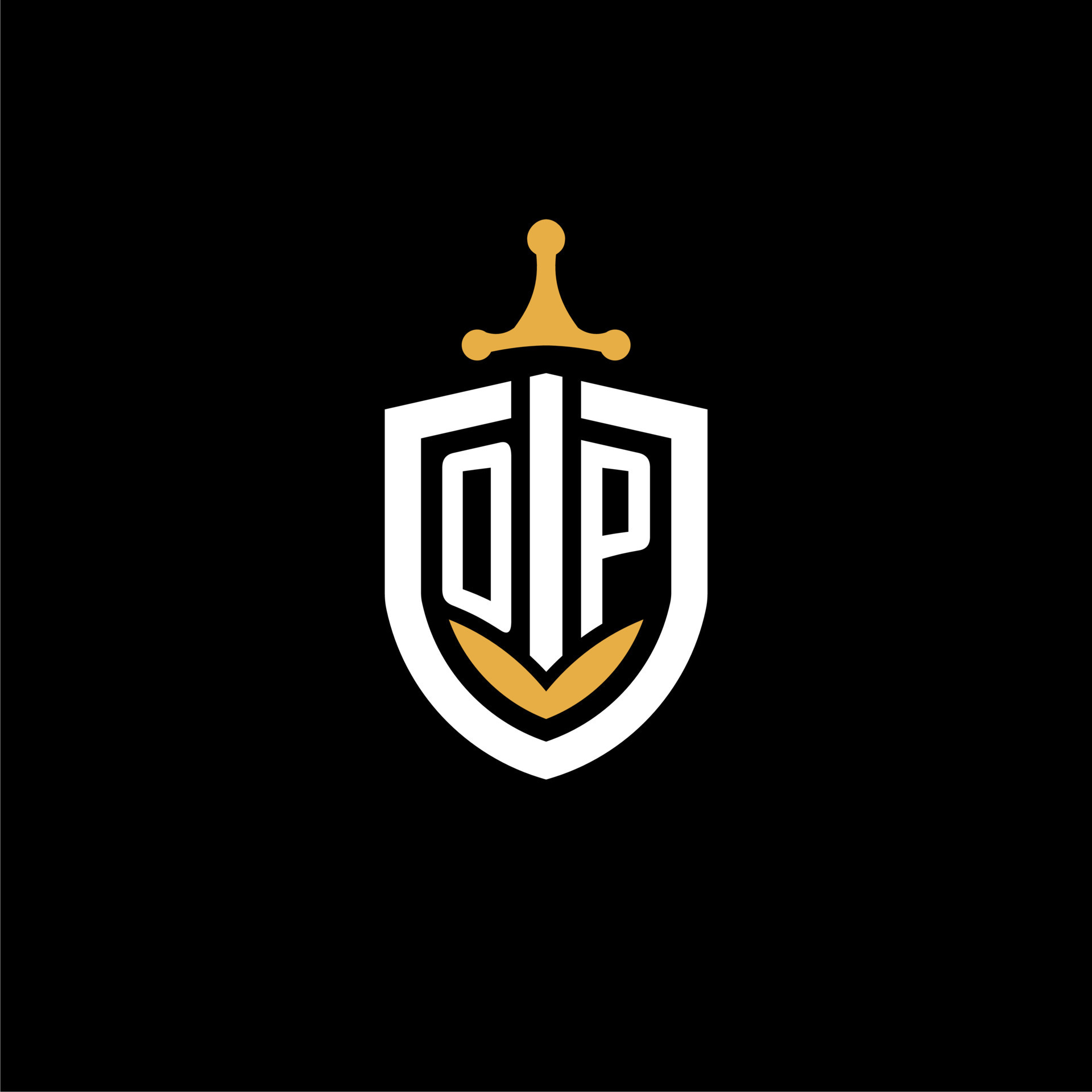 Creative letter OP logo gaming esport with shield and sword design ...