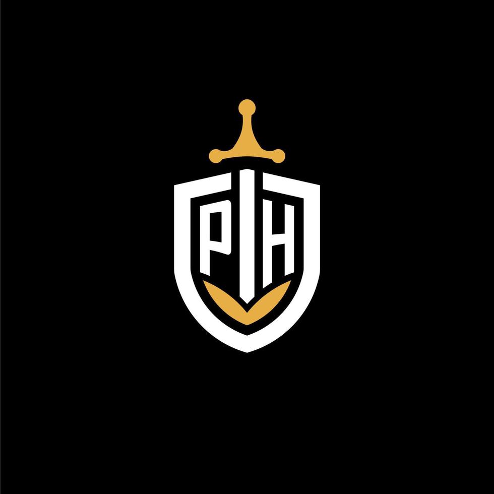 Creative letter PH logo gaming esport with shield and sword design ideas vector