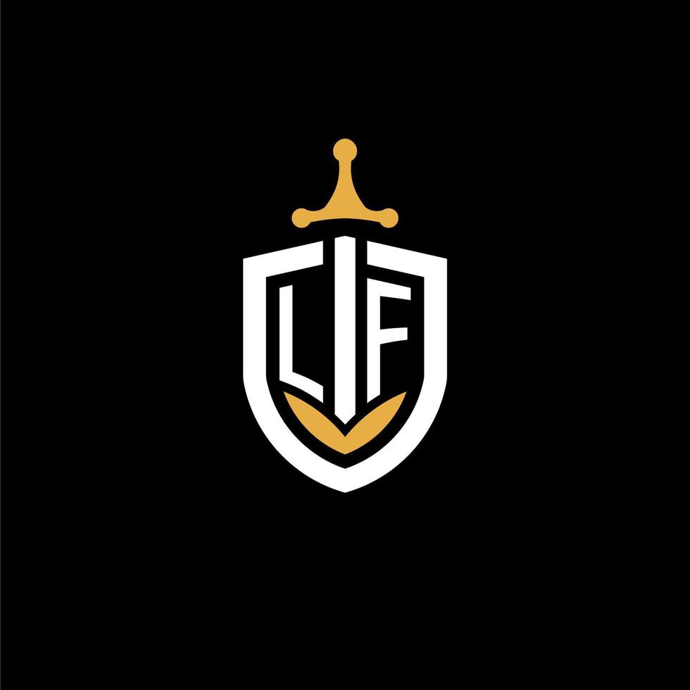 Creative letter lf logo gaming esport con ideas de diseño de escudo y espada vector