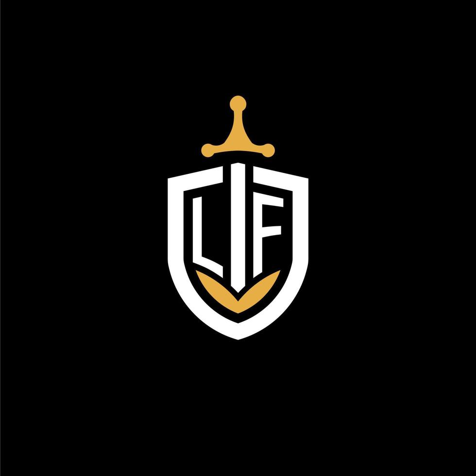 Creative letter LF logo gaming esport with shield and sword design