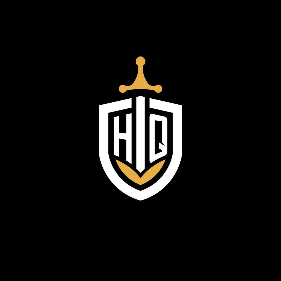 Creative letter HQ logo gaming esport with shield and sword design ideas vector