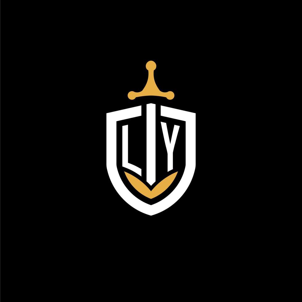 Creative letter ly logo gaming esport con ideas de diseño de escudo y espada vector