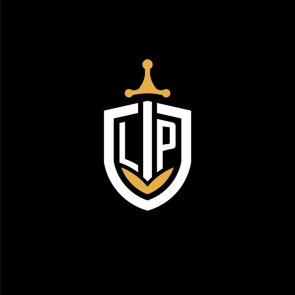 creative letter lp logo gaming esport con ideas de diseño de escudo y espada vector