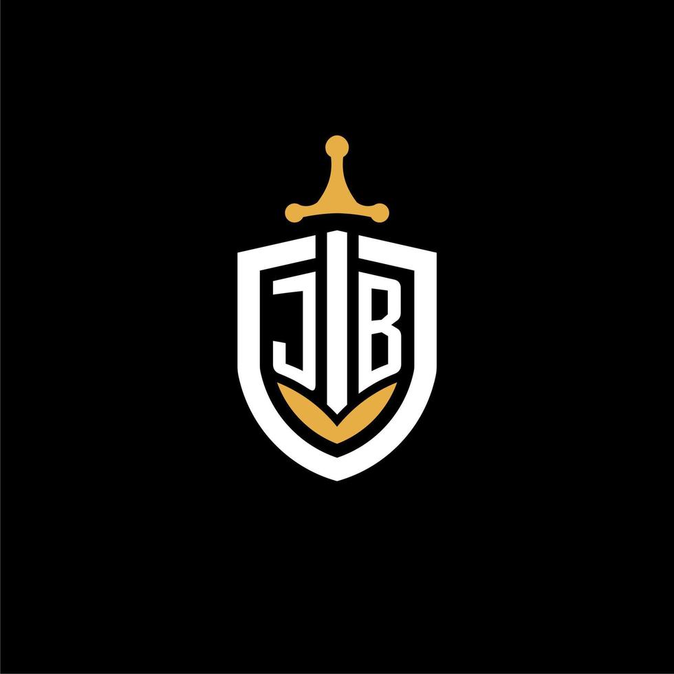 Creative letter JB logo gaming esport with shield and sword design ideas vector