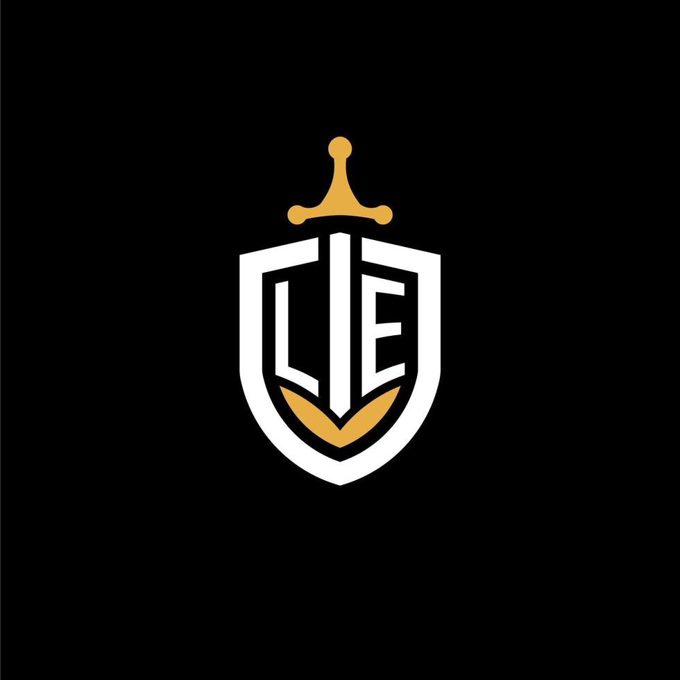 Creative letter le logo gaming esport con ideas de diseño de escudo y espada vector