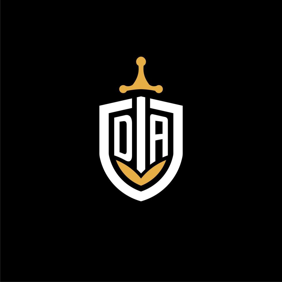 Creative letter DA logo gaming esport with shield and sword design ideas vector