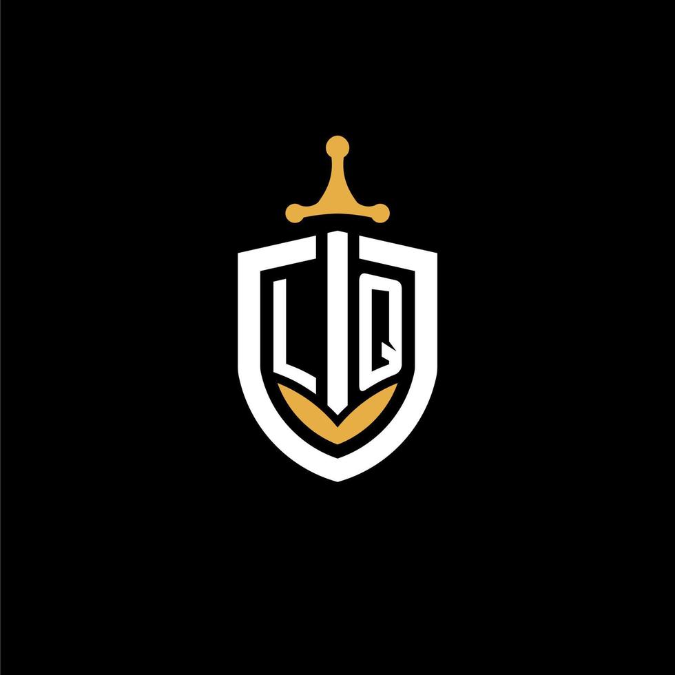 creative letter lq logo gaming esport con ideas de diseño de escudo y espada vector