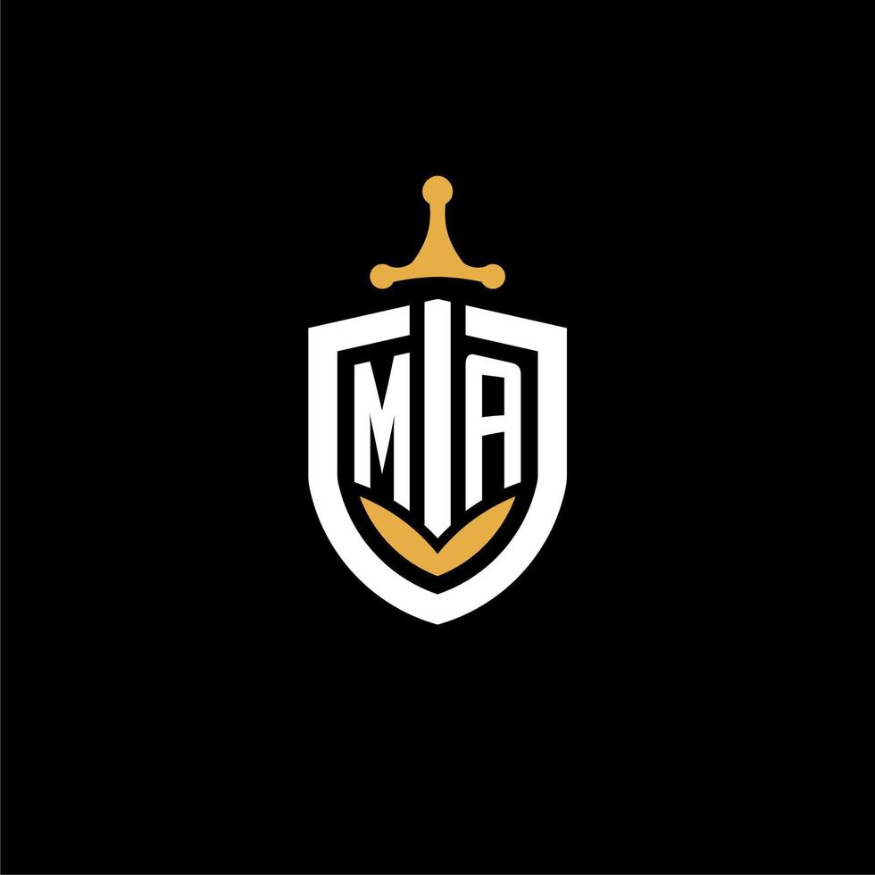 Creative letter ma logo gaming esport con ideas de diseño de escudo y espada vector