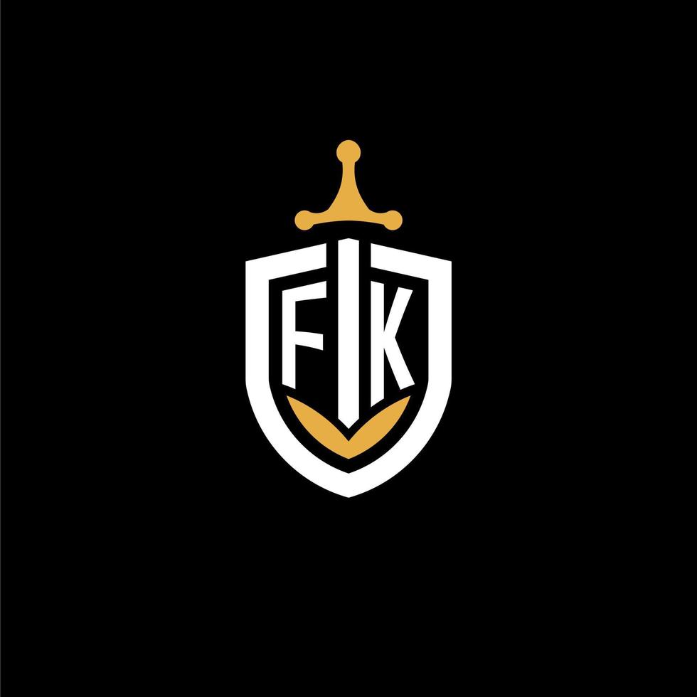 creative letter fk logo gaming esport con ideas de diseño de escudo y espada vector