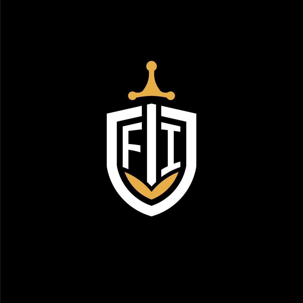 Creative letter fi logo gaming esport con ideas de diseño de escudo y espada vector