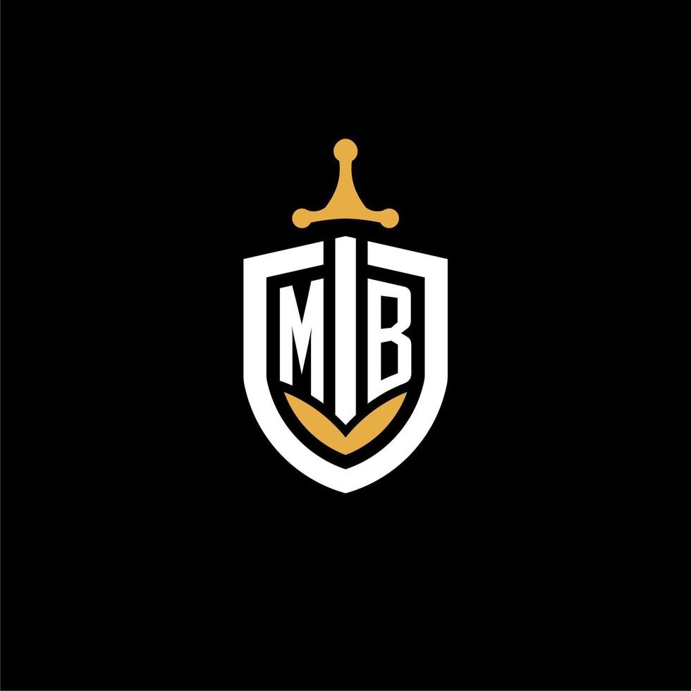 creative letter mb logo gaming esport con ideas de diseño de escudo y espada vector