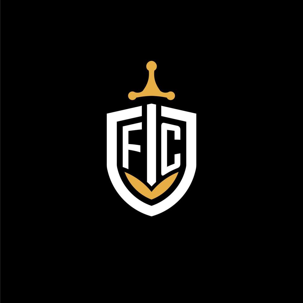 creative letter fc logo gaming esport con ideas de diseño de escudo y espada vector