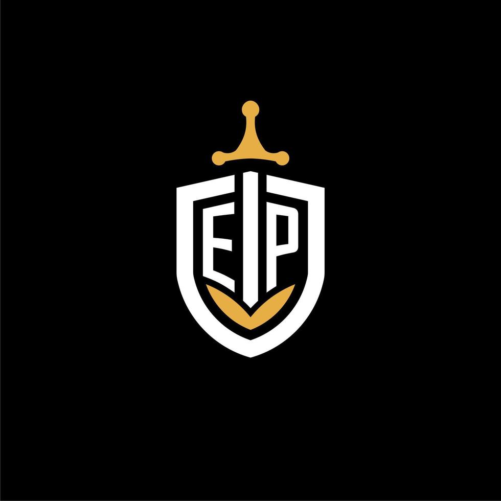creative letter ep logo gaming esport con ideas de diseño de escudo y espada vector