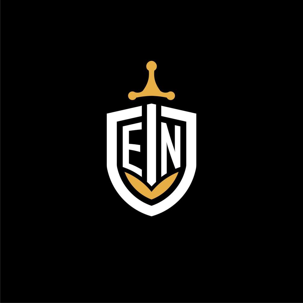 Creative letter EN logo gaming esport with shield and sword design ideas vector