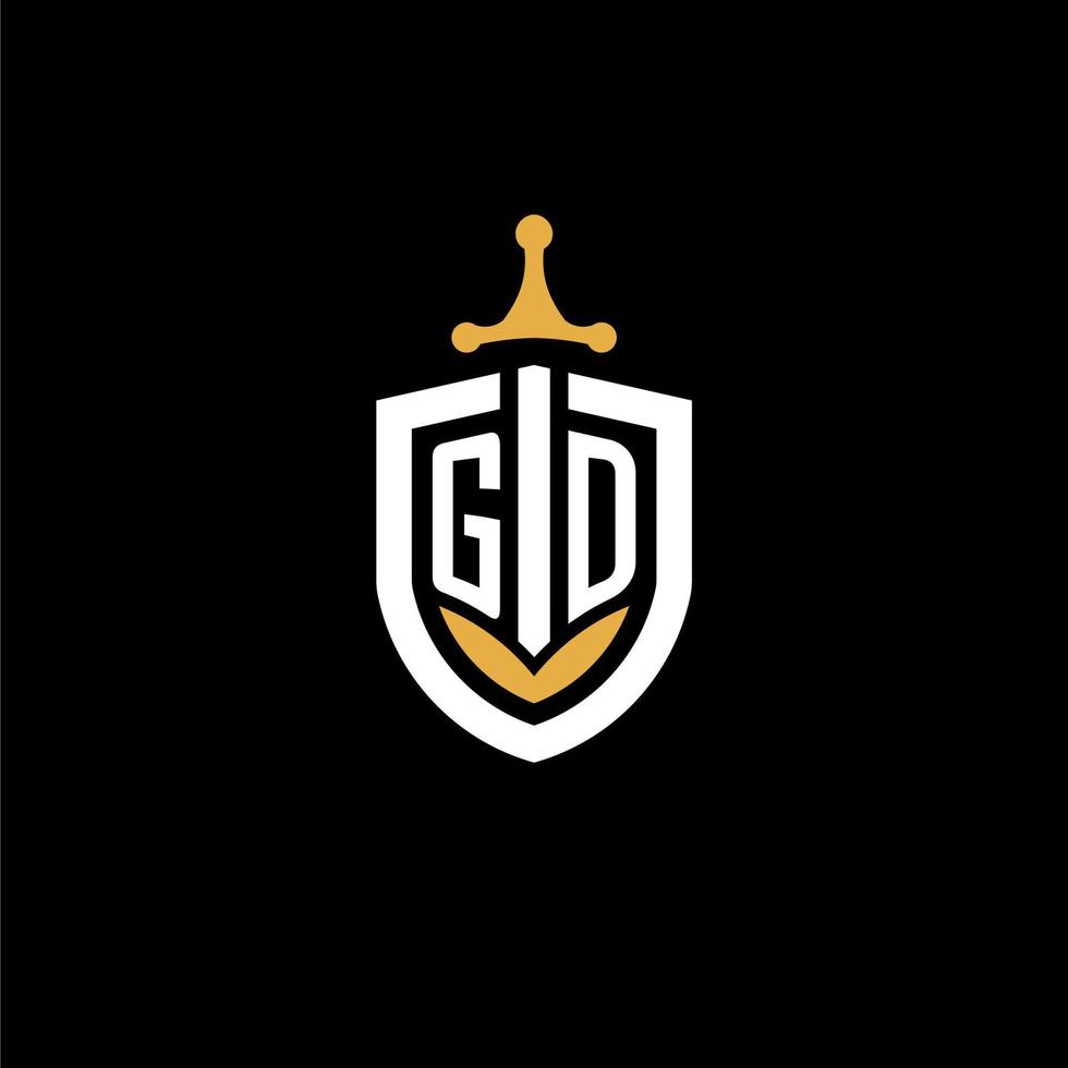 Creative letter gd logo gaming esport con ideas de diseño de escudo y espada vector